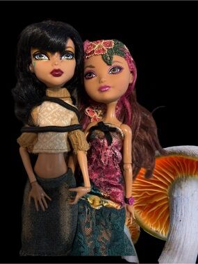 Mattel Dolls Black Hair Pink Hair Green Gold Accent Fashion Dolls “My Sister”